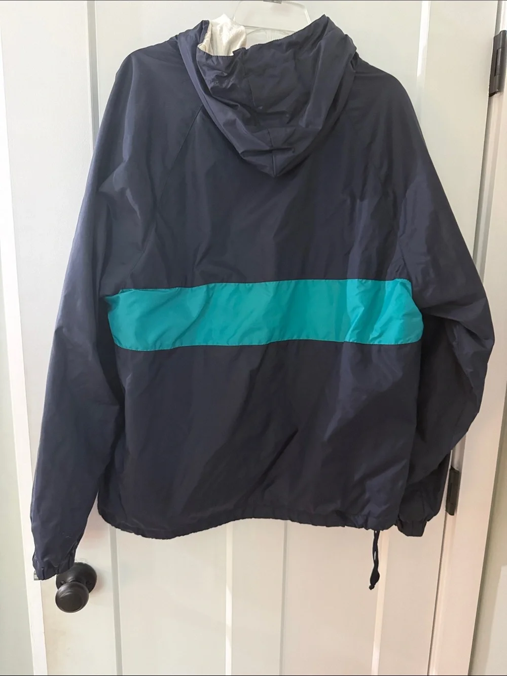Women/Men's Navy Windbreaker Jacket with Teal Stripe
